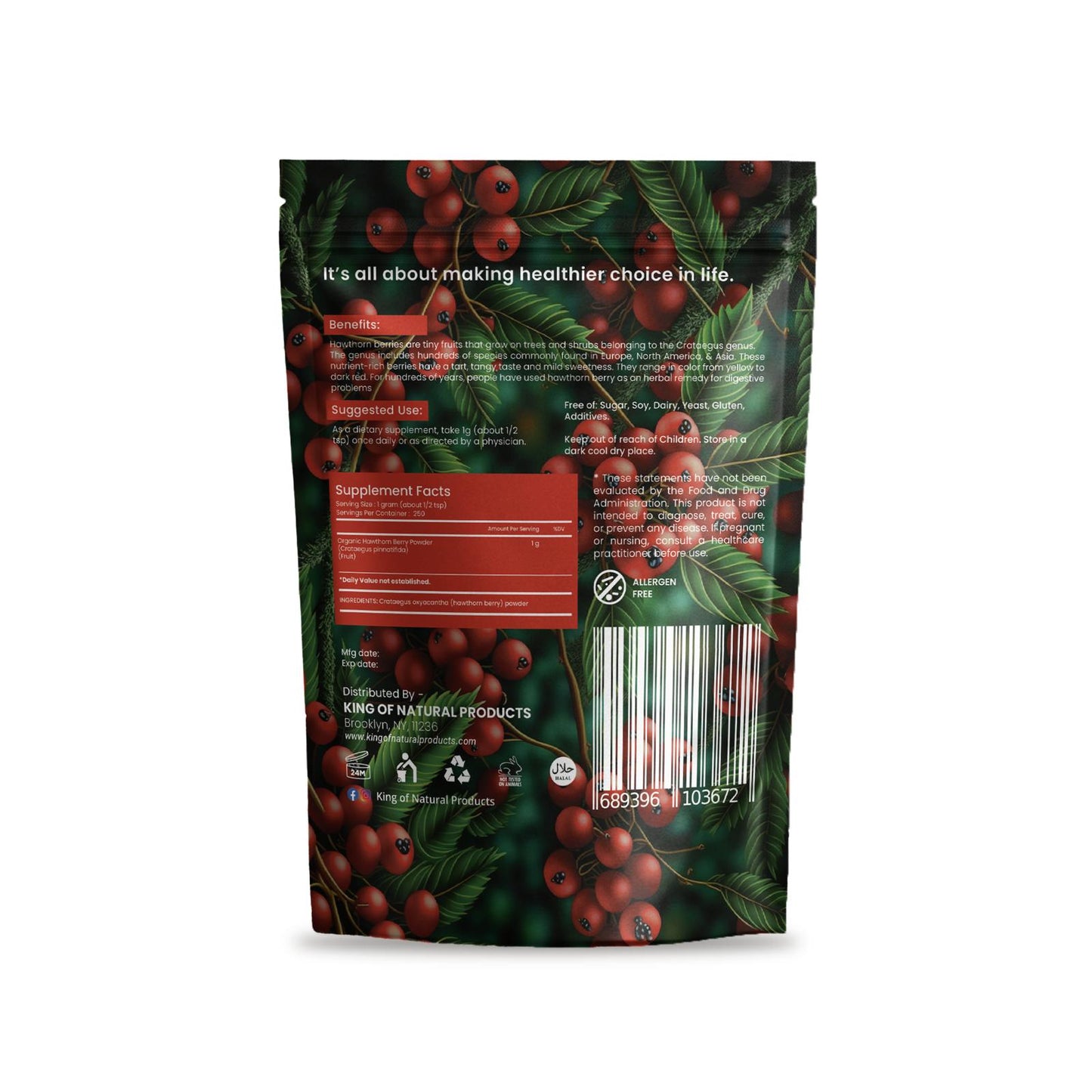 HAWTHORN BERRY POWDER | 8 Oz (227g) | King of Natural Products | 100% Pure