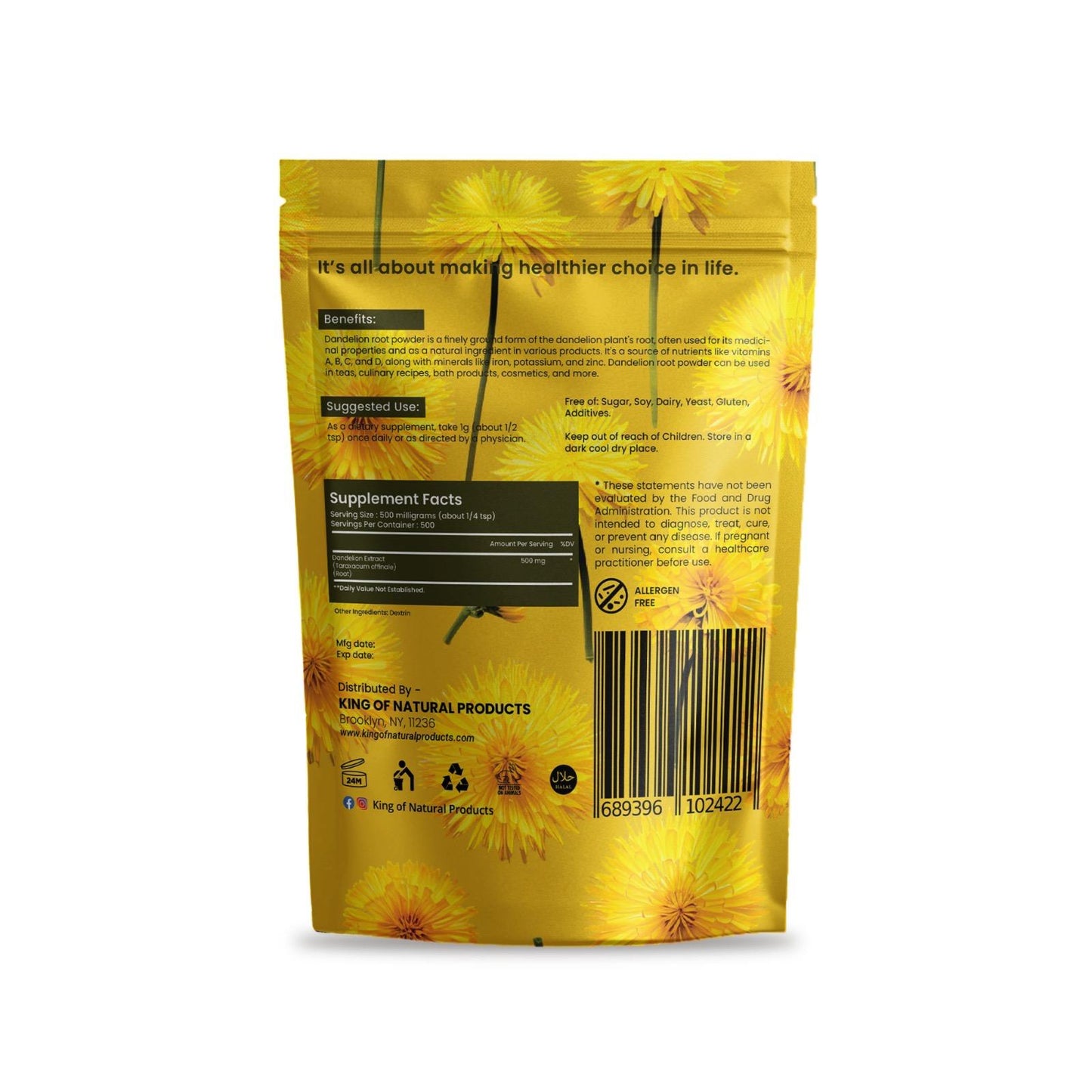 DENDELION ROOT POWDER | 8 Oz (227g) | King of Natural Products | 100% Pure