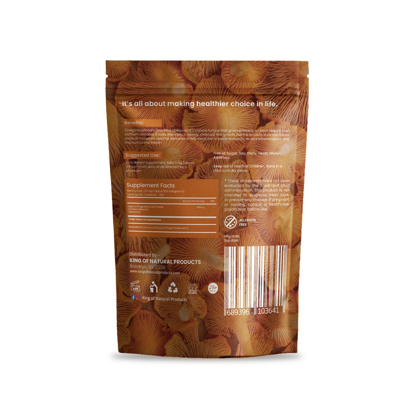 CHAGA MUSHROOMS POWDER | 8 Oz (227g) | King of Natural Products | 100% Pure