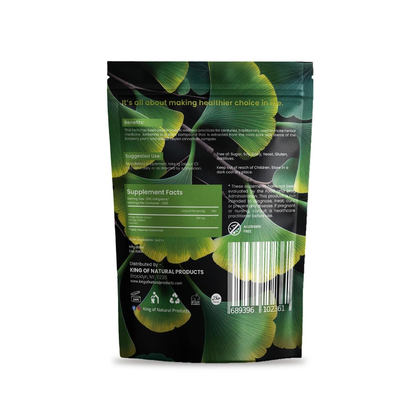GINKO BILOBA POWDER | 8 Oz (227g) | King of Natural Products | 100% Pure