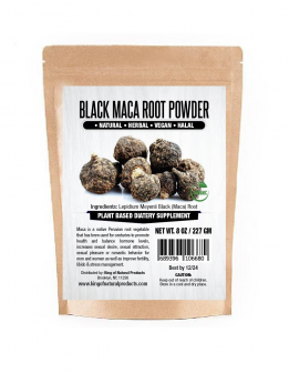 BLACK MACA ROOT POWDER - NATURAL - HERBAL - VEGAN - HALAL. PLANT BASED DIATERY SUPPLEMENT. Net Wt. 8 Ounces